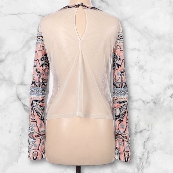 Abercrombie & Fitch Women’s Cream Multicolored Embroidered Sheer Long Sleeve M - Picture 2 of 3